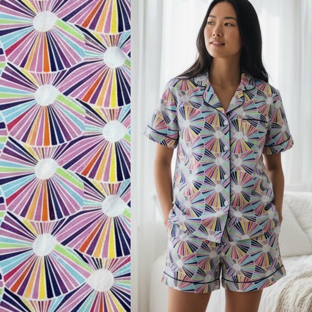 NWOT Bedhead Multi Color Pinwheel Print 100% Cotton Shortie Pajama Set Sz Medium